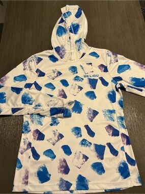 Weligu Blue Watercolor Sun Protection Fishing Hoodie Size S